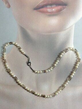 Freshwater Pearl and Smoky Quartz Necklace.